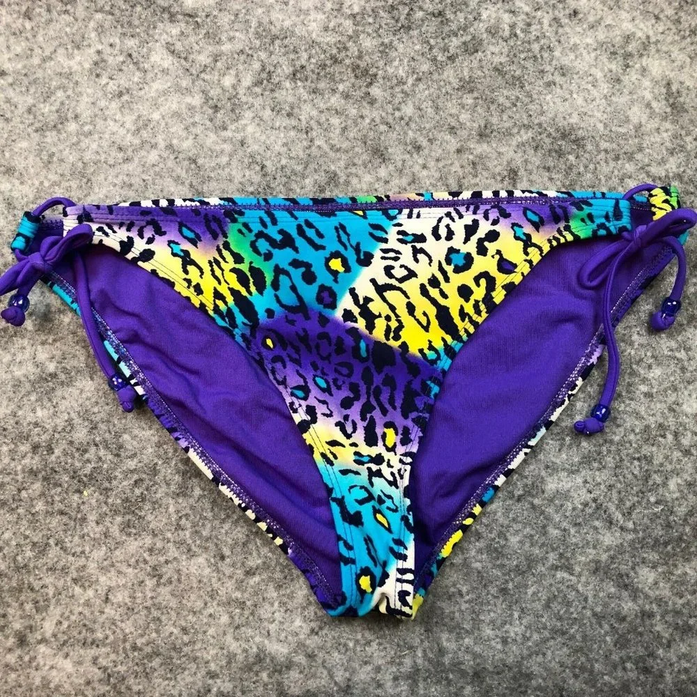 Joe Boxer Bikini Bottom XL Purple Leopard Full Coverage Bottom Side Tie Hipster